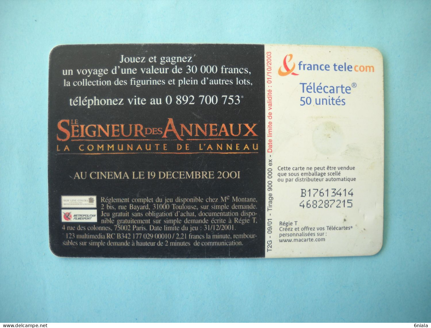 7659  CINEMA SEIGNEUR DES ANNEAUX   Télécarte Collection  ( 2 Scans)  Carte Téléphonique - Film