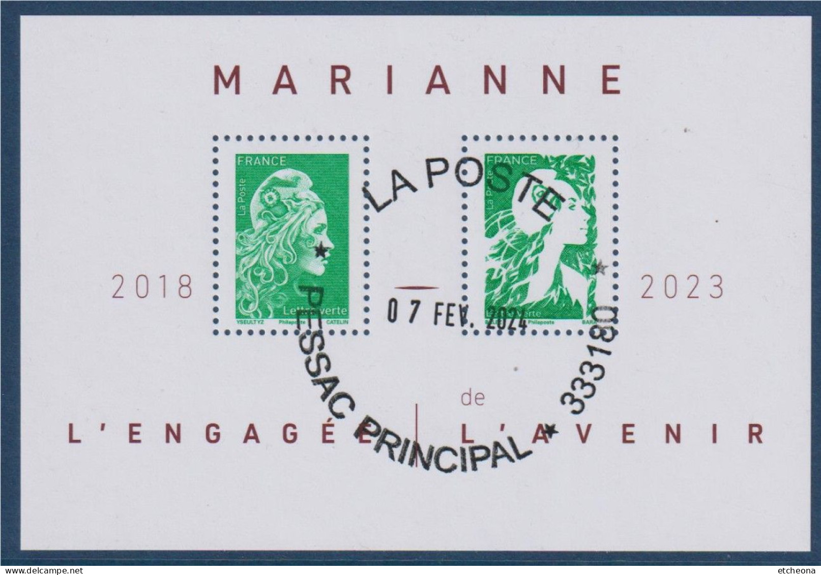 Bloc Marianne De L'Avenir Et Marianne L'Engagée Oblitérées, 2 TVP Vert, - 2023-... Marianne De L’avenir