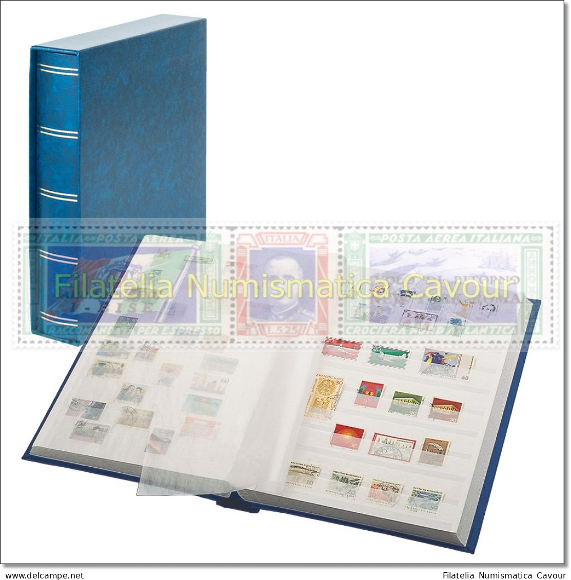 CLASSIFICATORE 30 Pagine FONDO BIANCO COPERTINA IMBOTTITA SIMILPELLE + CUSTODIA - BLU - Formato Grande, Fondo Blanco