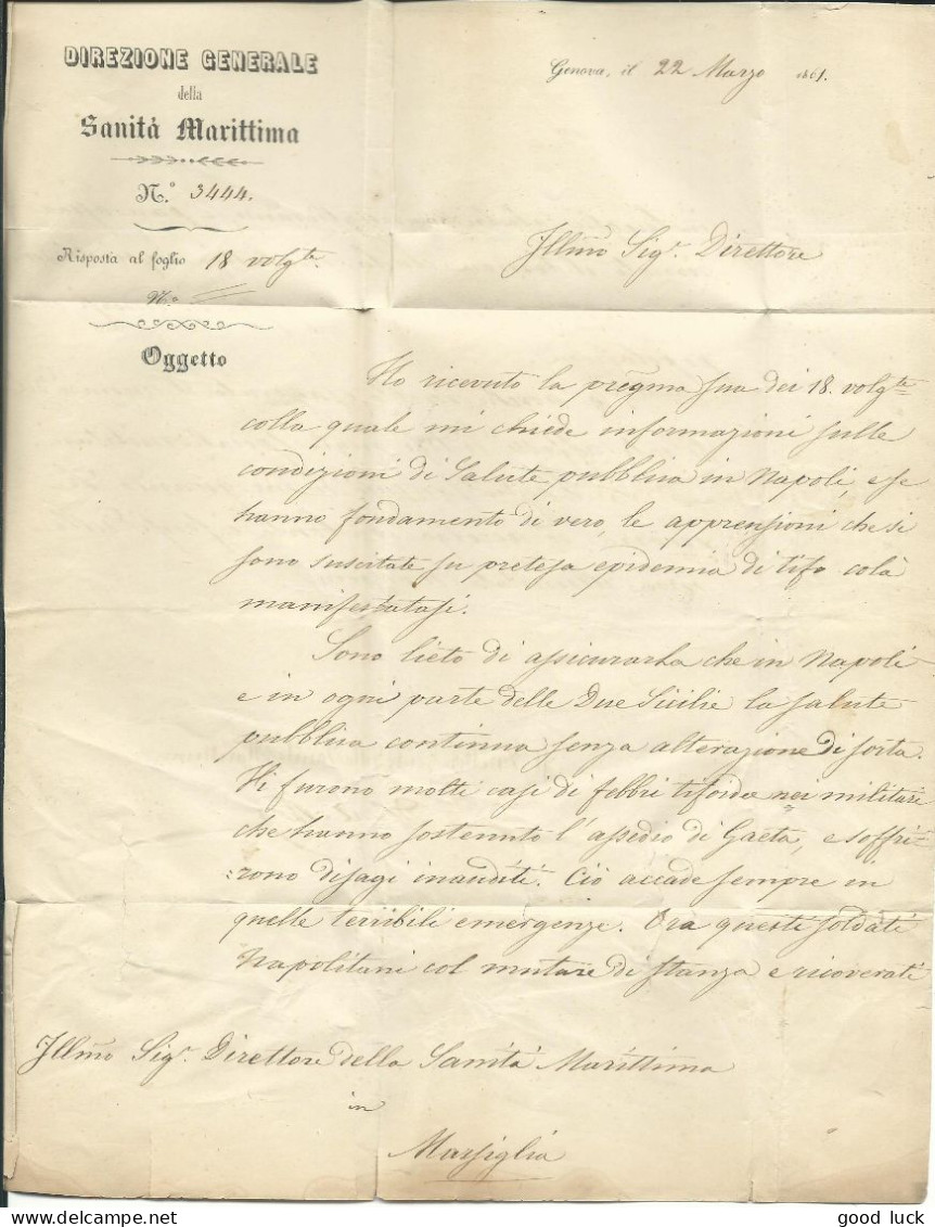 ITALIE  MARQUE GENOVA ( GENES ) POUR MARSEILLE ( BOUCHES DU RHONE ) + CACHET ROUGE D' ENTREE DE 1861   LETTRE COVER - Non Classés