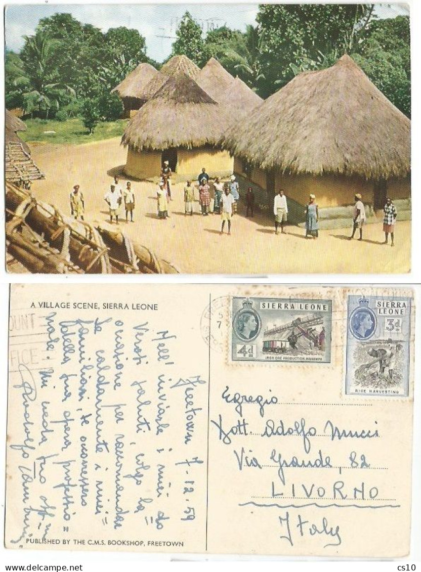 Sierra Leone Color PPC Village Scene Freetown 7dec1959 X Italy With Regular D.3+d.4 - Sierra Leona (...-1960)