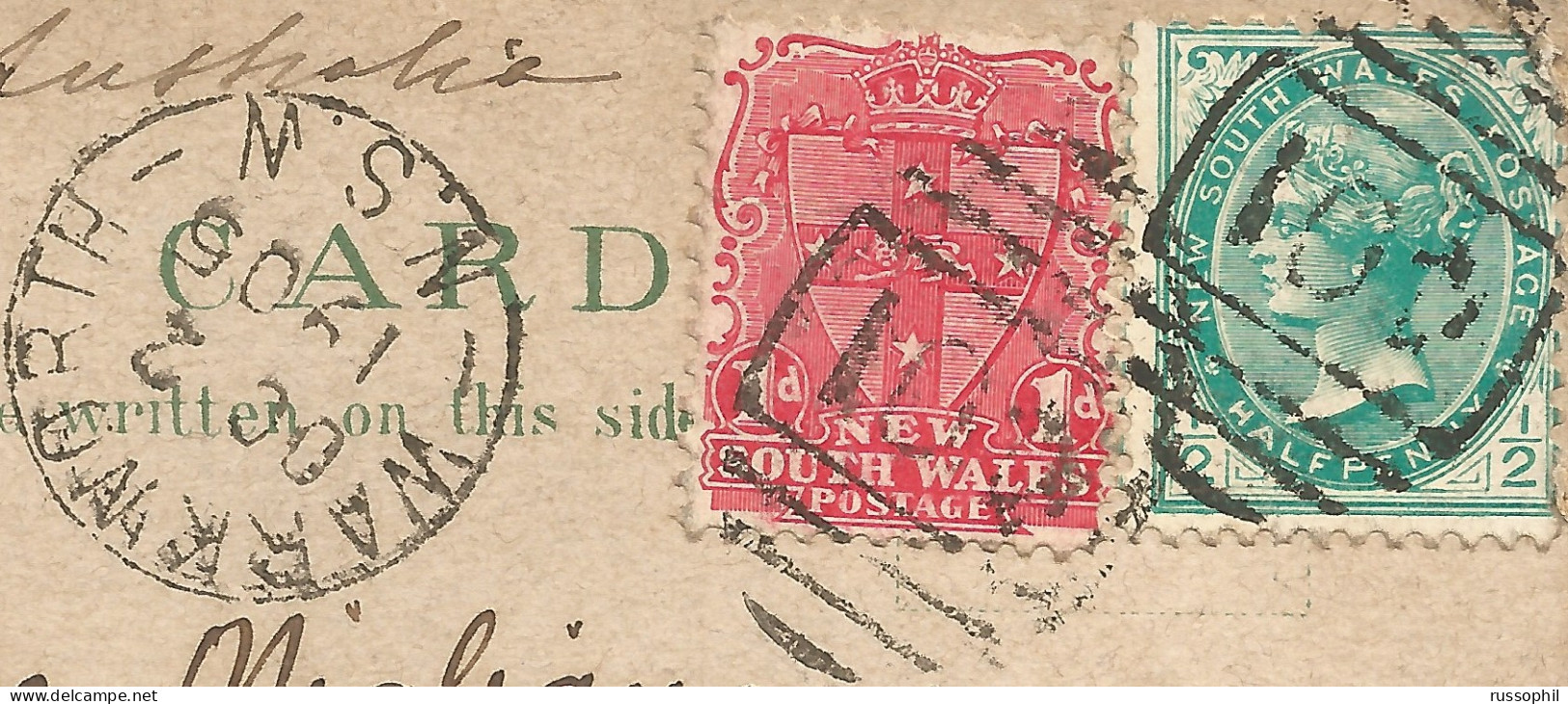 AUSTRALIA NSW - FRANKED PC (VIEW OF BLUE MOUNTAIN) FROM WARKWORTH TO ITALY - BARRED NUMERAL CANCEL 401 - 1905 - Covers & Documents