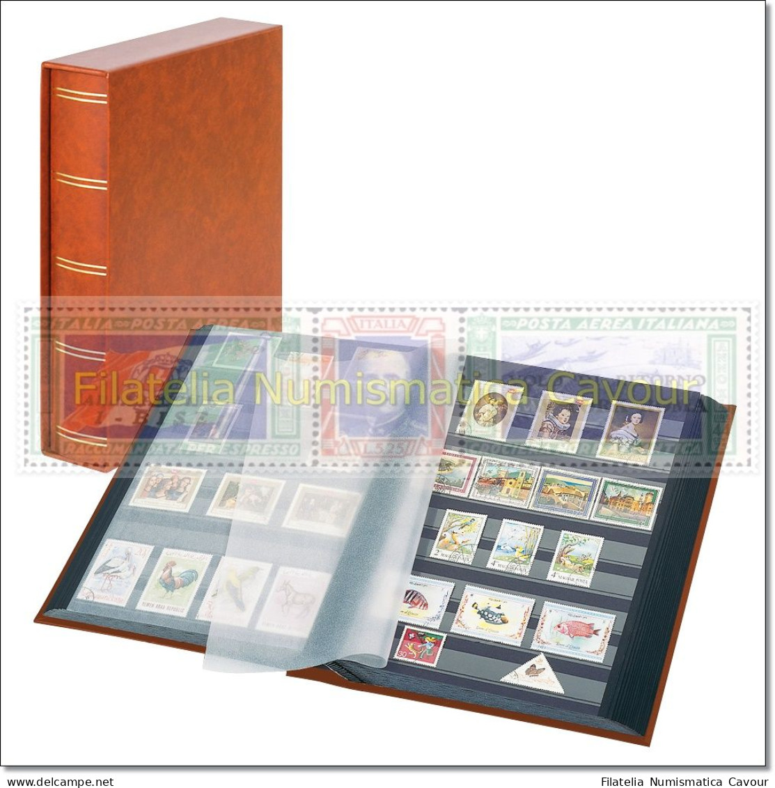 CLASSIFICATORE 30 Pagine FONDO NERO COPERTINA IMBOTTITA SIMILPELLE + CUSTODIA - MARRONE - Large Format, Black Pages