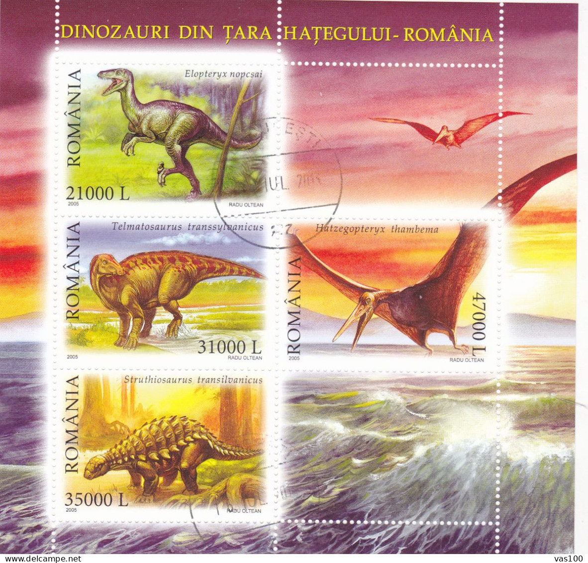 ROMANIA 2005 Prehistoric Creatures Block Used. Michel Block 350 - Usati