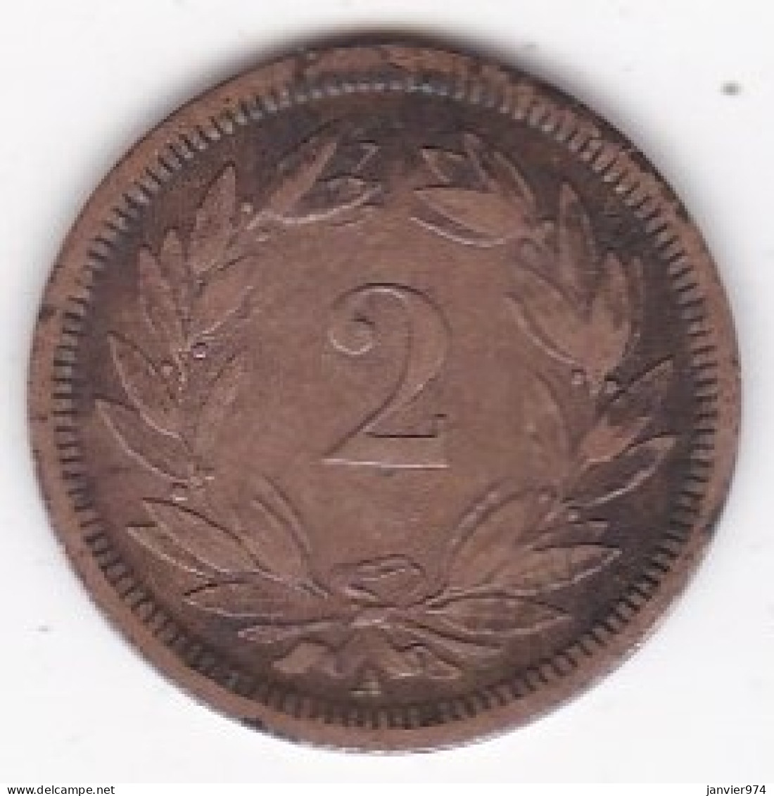 Suisse 2 Rappen 1850 A Paris , En Bronze , KM# 4 - 2 Centimes / Rappen