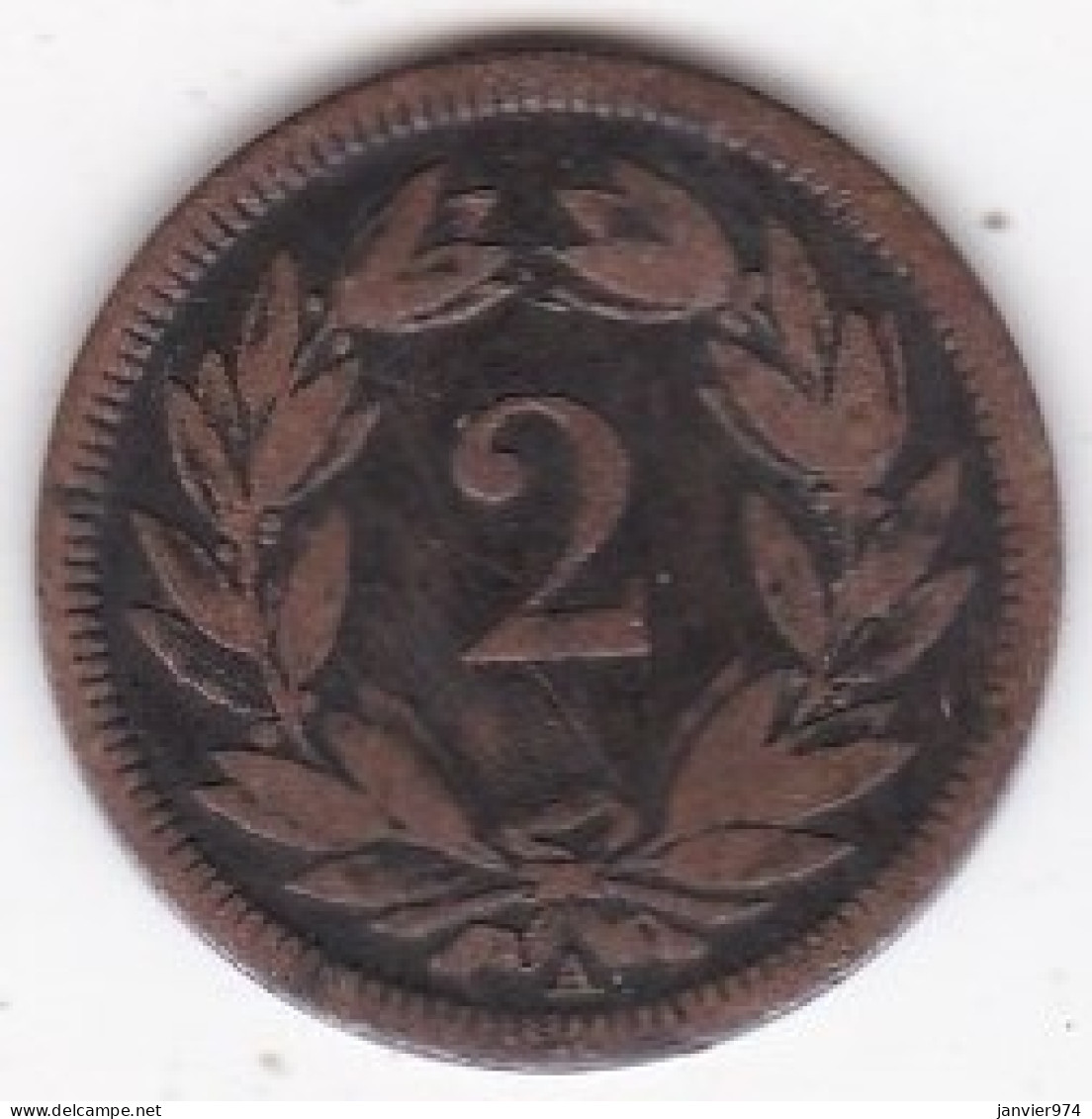 Suisse 2 Rappen 1851 A Paris , En Bronze , KM# 4 - 2 Centimes / Rappen