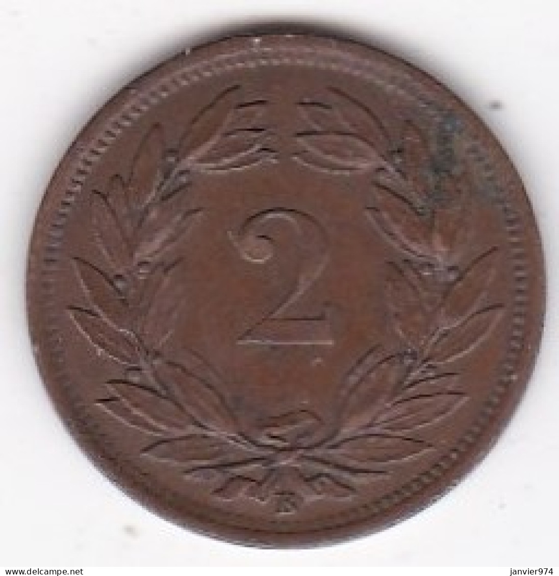 Suisse 2 Rappen 1866 B , En Bronze , KM# 4 - 2 Centimes / Rappen