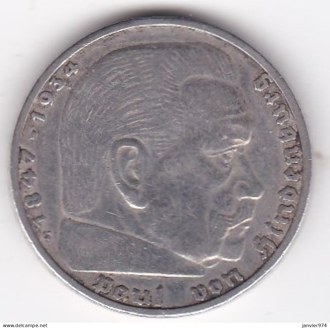 5 Reichsmark 1936 G Karlsruhe, Position A , Paul Von Hindenburg, En Argent - 5 Reichsmark