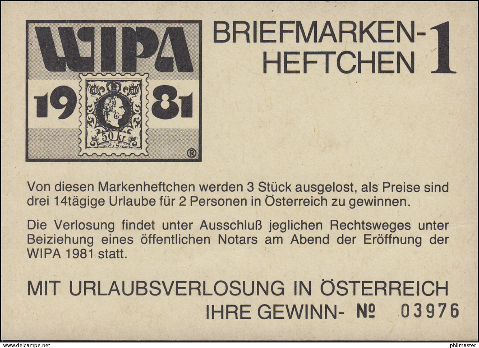 Briefmarkenheftchen 1 Zur WIPA 1981 Urlaubsverlosung, Mit 4mal 1635 Gestempelt - Carnets