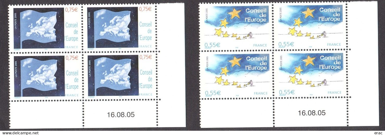 France - 2005 - Coins Datés 16.08.05 Des Timbres De Service N° 130 Et 131 - Neufs ** - Conseil De L'Europe - Servicio