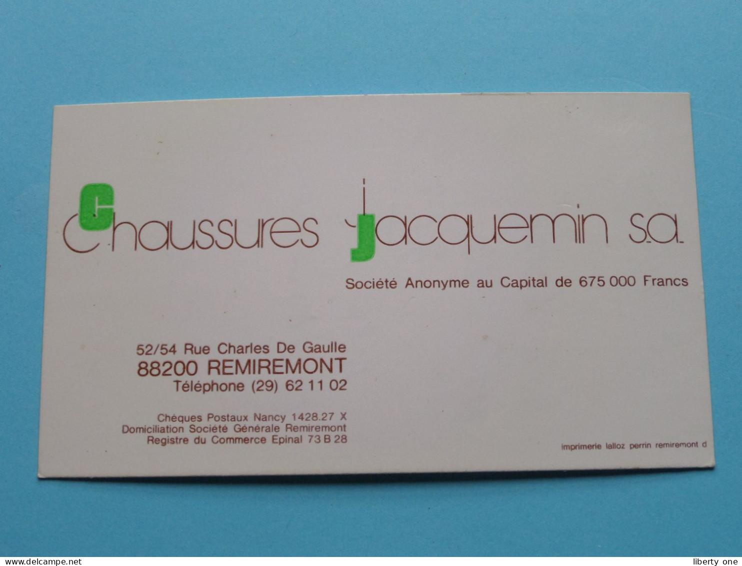 Chaussures JACQUEMIN S.a. à REMIREMONT ( Zie / Voir SCAN ) La FRANCE ! - Visiting Cards