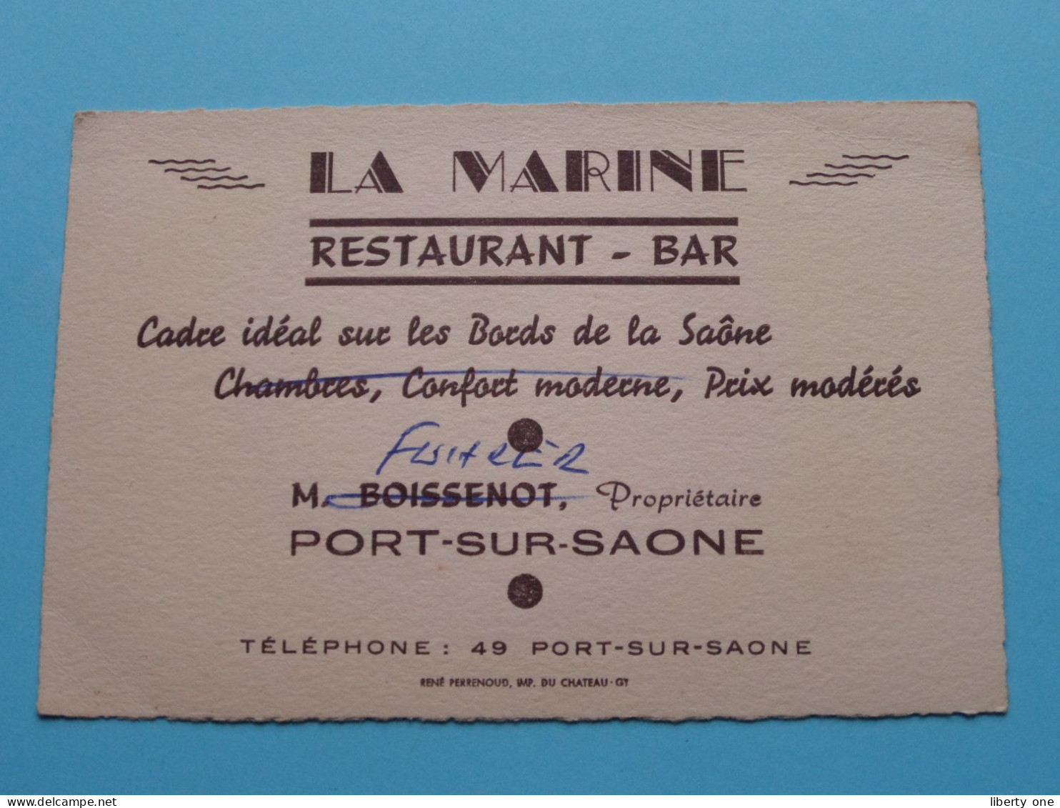 LA MARINE Restaurant-Bar à PORT-Sur-SAONE ( Zie / Voir SCAN ) La FRANCE ! - Visitenkarten