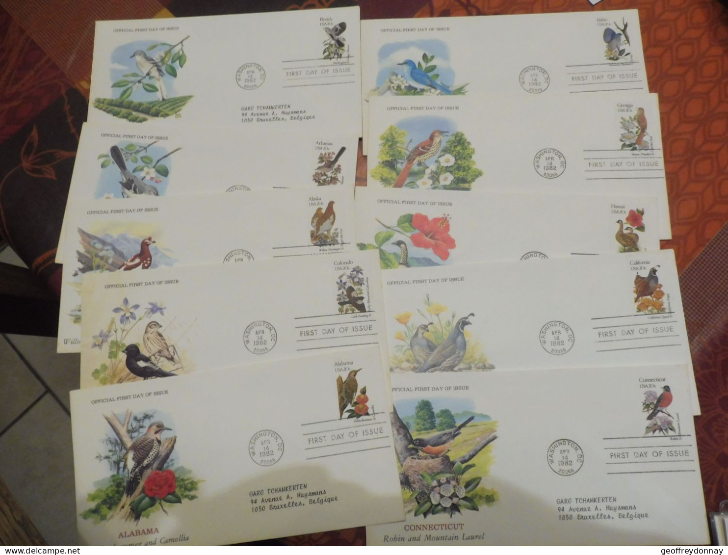 Usa / Etats Unis United States 10 Fdc Oiseaux Birds Vogels Used 1982 Eerste Dag Premier Jour - Brieven En Documenten