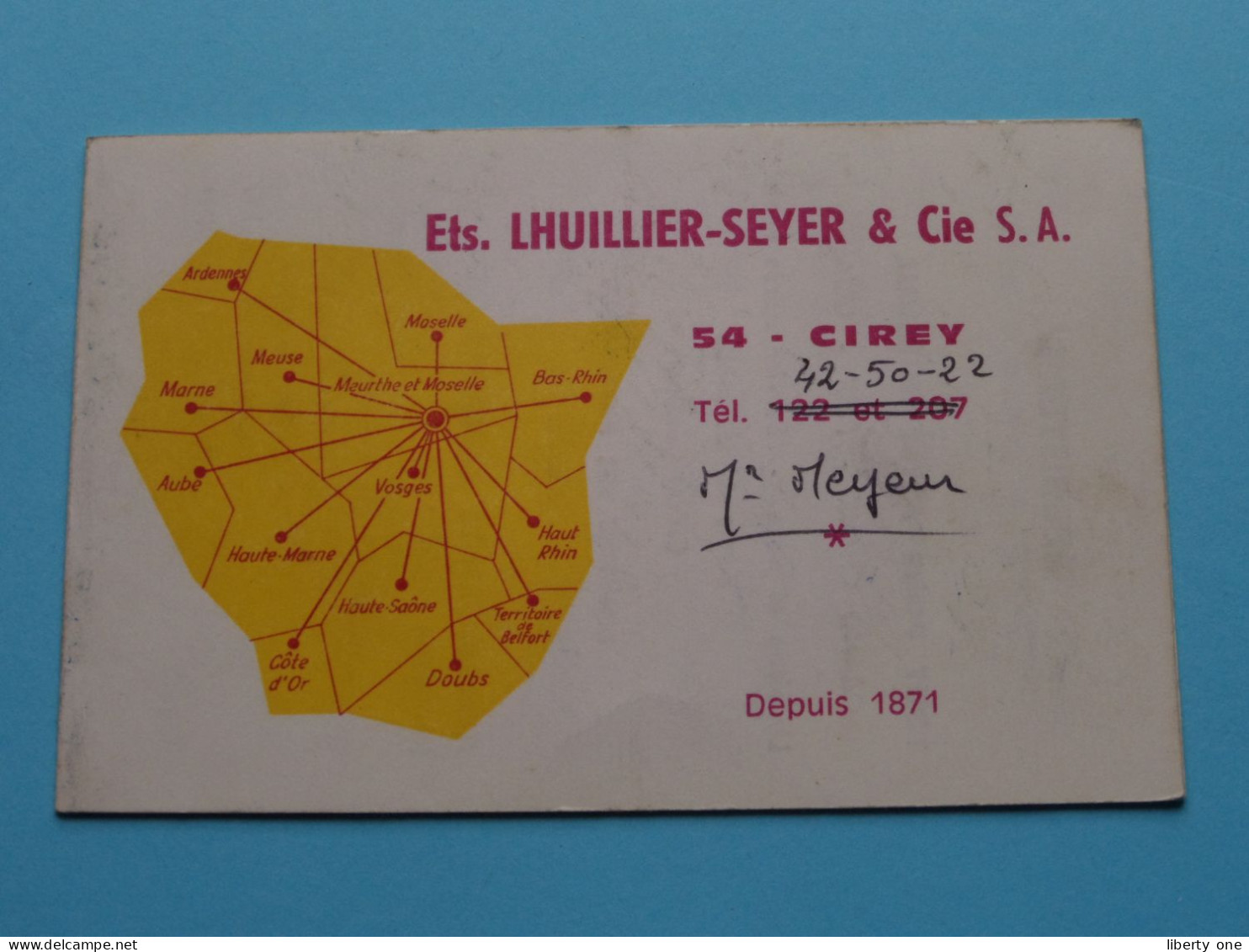 Ets. LHUILLIER-SEYER & Cie S.A. > CIREY ( Zie / Voir SCAN ) La FRANCE ! - Visiting Cards