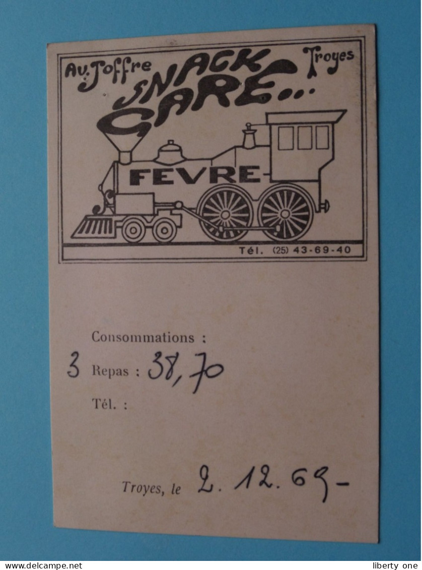 Au Joffre Troyes Snack Gare FEVRE à TROYES ( Zie / Voir SCAN ) La FRANCE ! - Visitenkarten