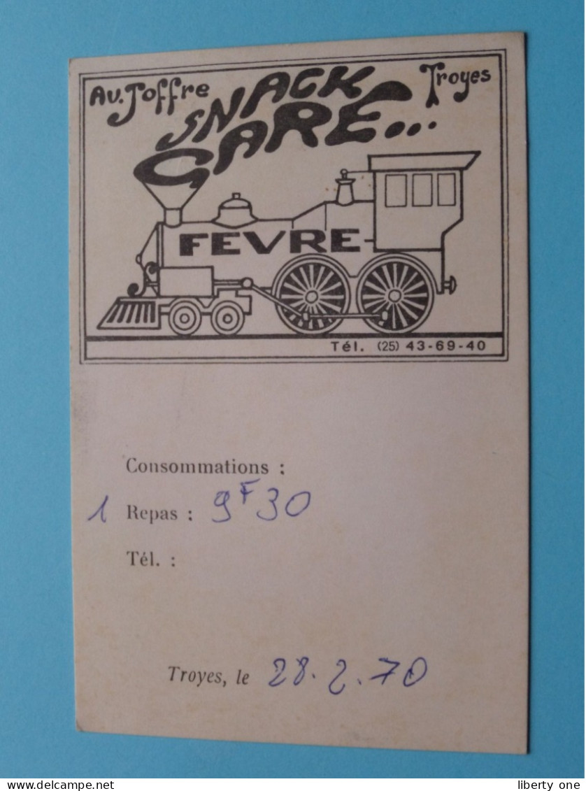 Au Joffre Troyes Snack Gare FEVRE à TROYES ( Zie / Voir SCAN ) La FRANCE ! - Visiting Cards