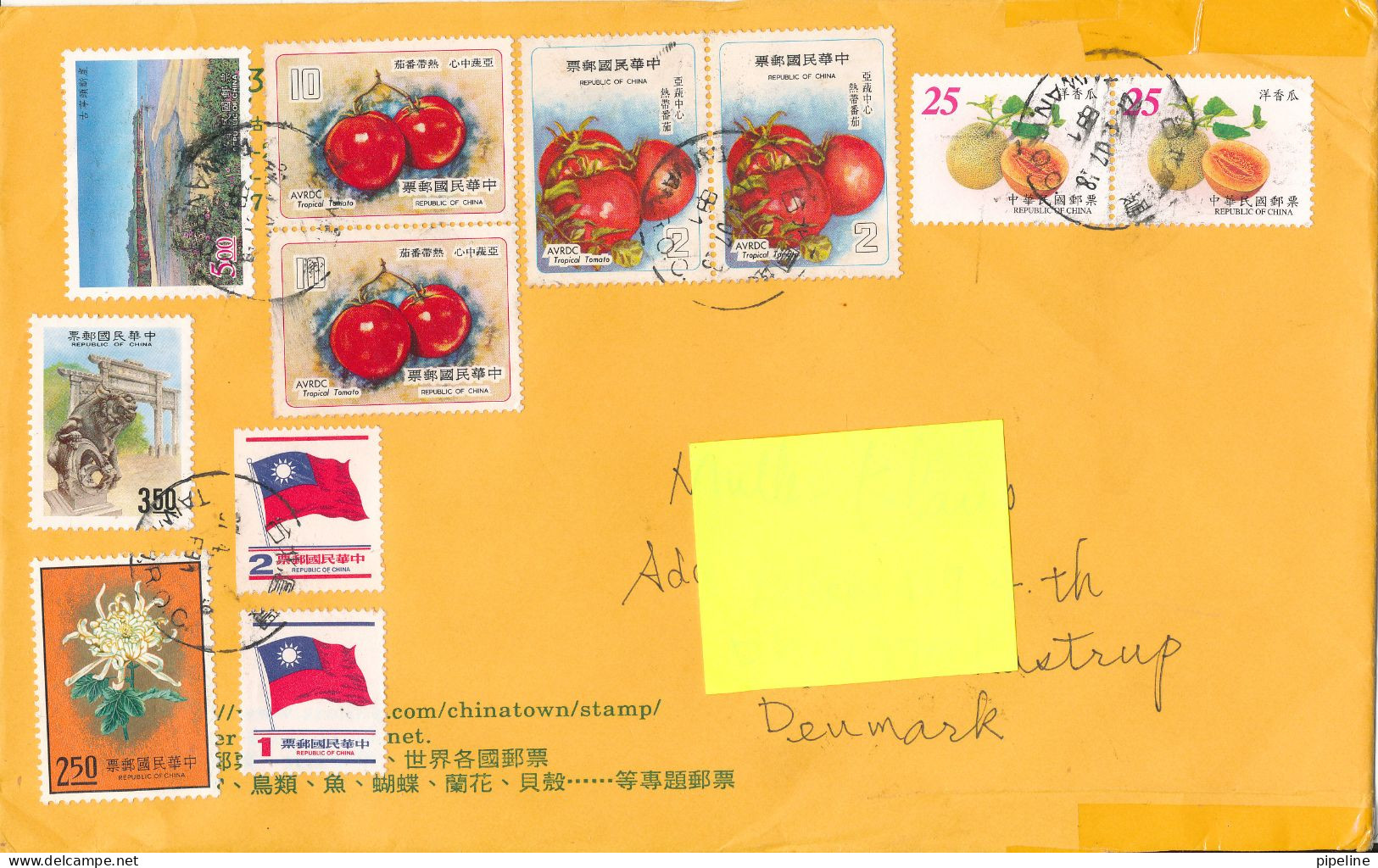 Taiwan Registered Cover Sent To Denmark 2007 With More Topic Stamps And Green Custom Label Cn 22 - Briefe U. Dokumente