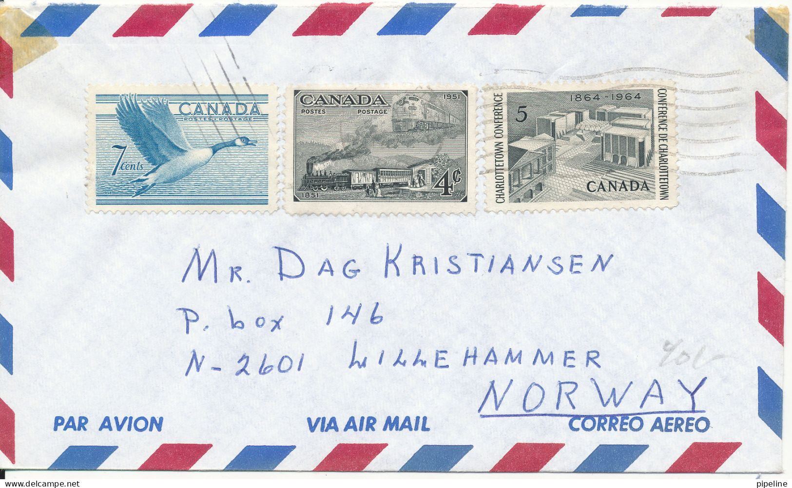 Canada Air Mail Cover Sent To Norway - Airmail