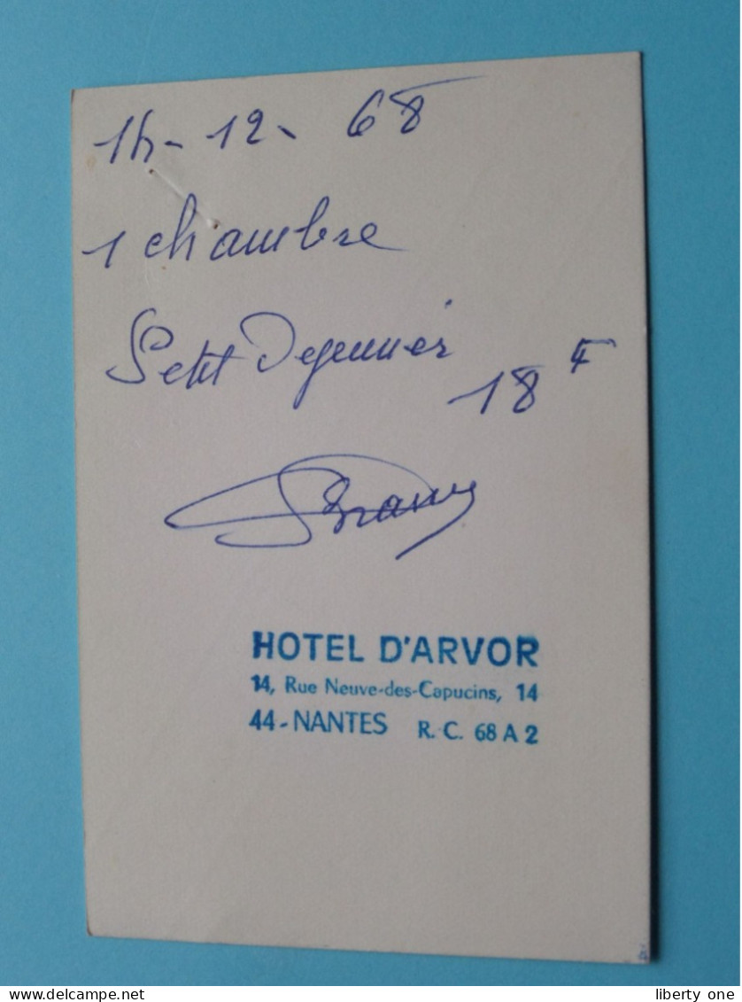 Hotel D'ARVOR à NANTES 44 ( Zie / Voir SCAN ) La FRANCE ! - Cartes De Visite