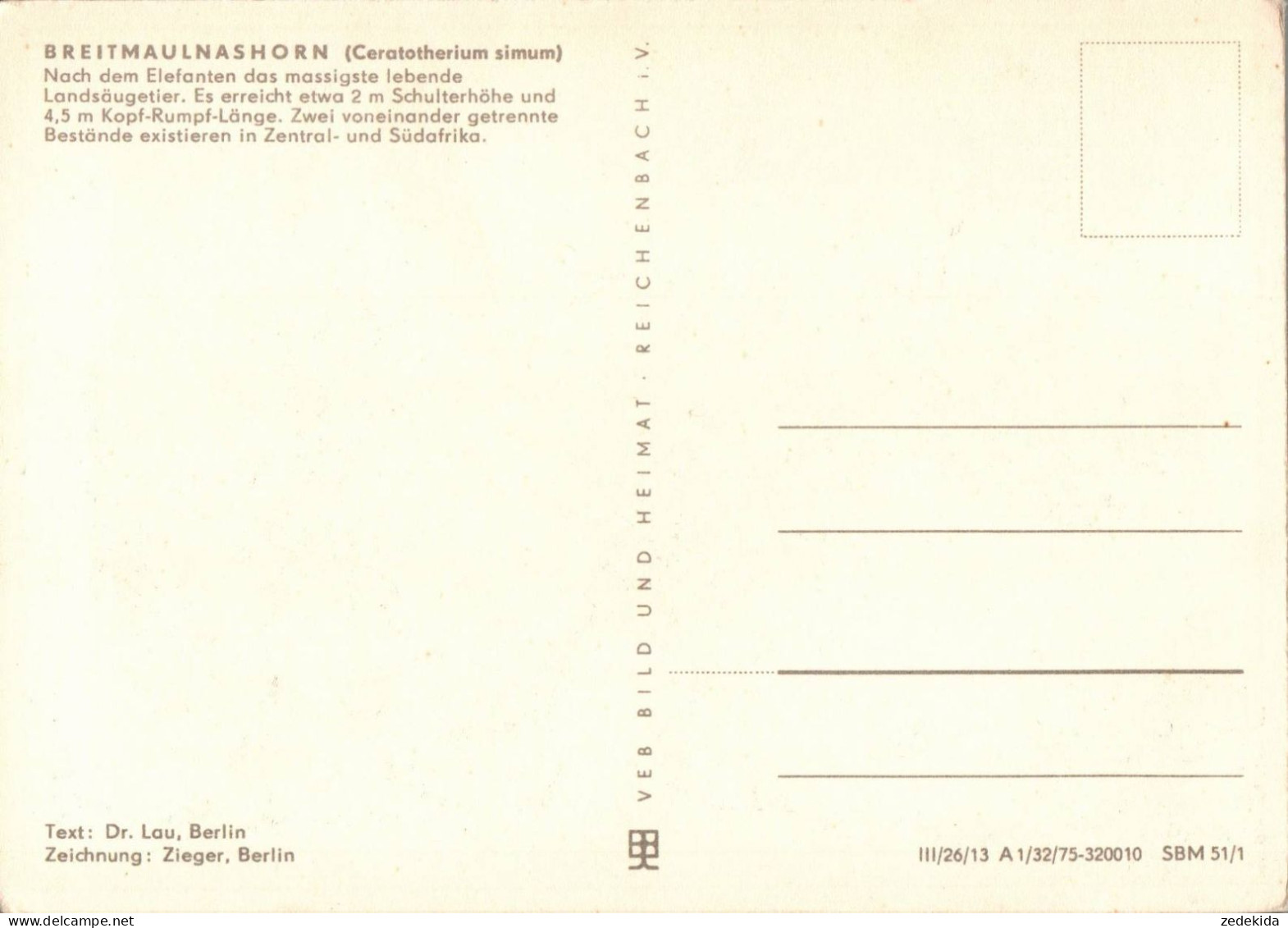 H0310 - Nashorn - Lau Künstlerkarte - VEB Bild Und Heimat Reichenbach DDR - Neushoorn