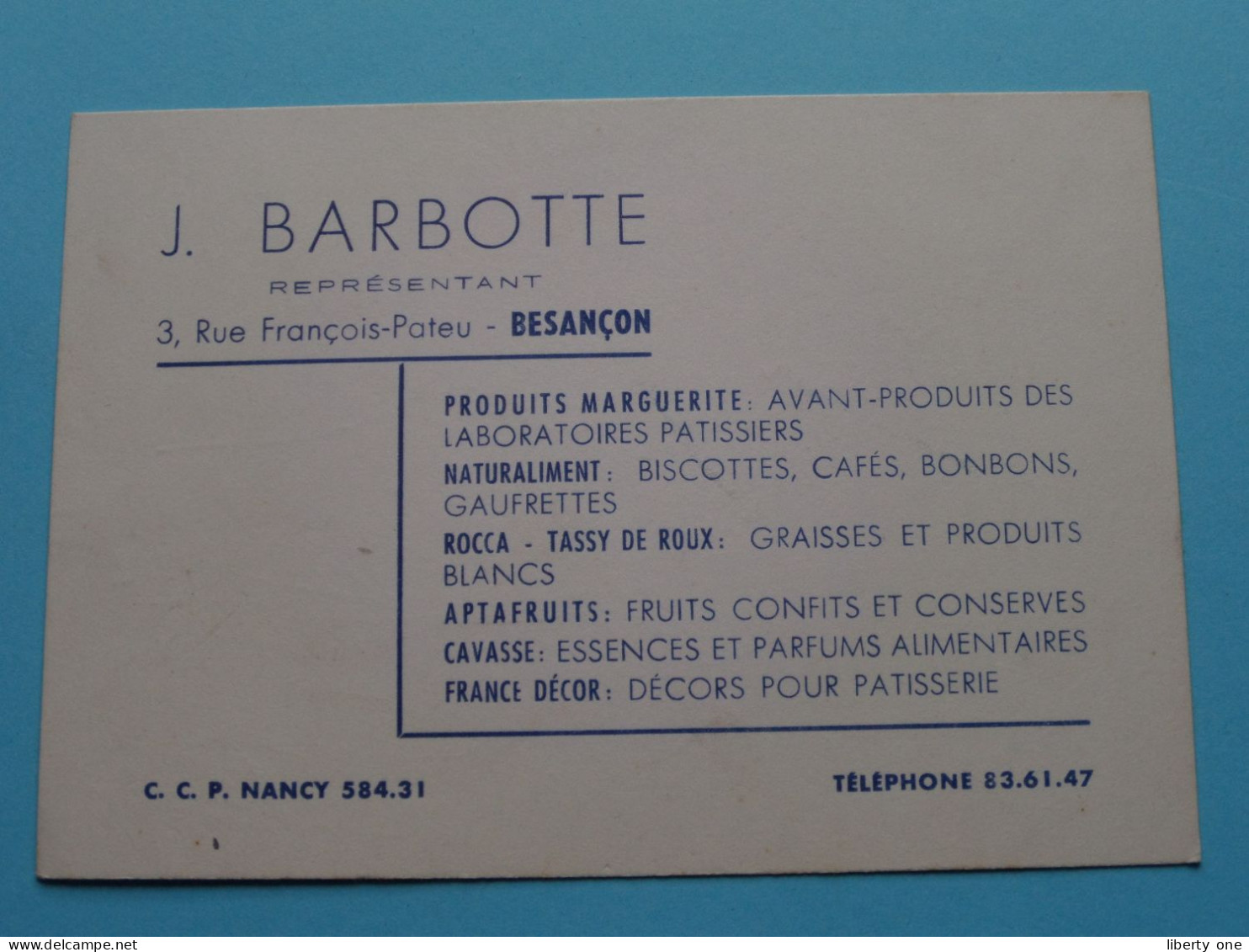 J. BARBOTTE (Représentant) > NANCY Rue François-Pateu 3 ( Zie / Voir SCAN ) La FRANCE ! - Visiting Cards