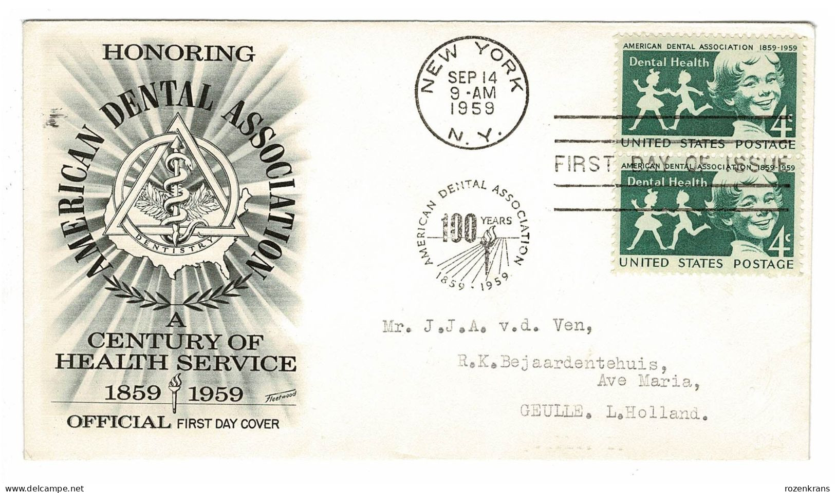 Cover FDC US Postage Dentist American Dental Association 1959 United States Postage Health Service  - First Day Of Issue - 1951-1960