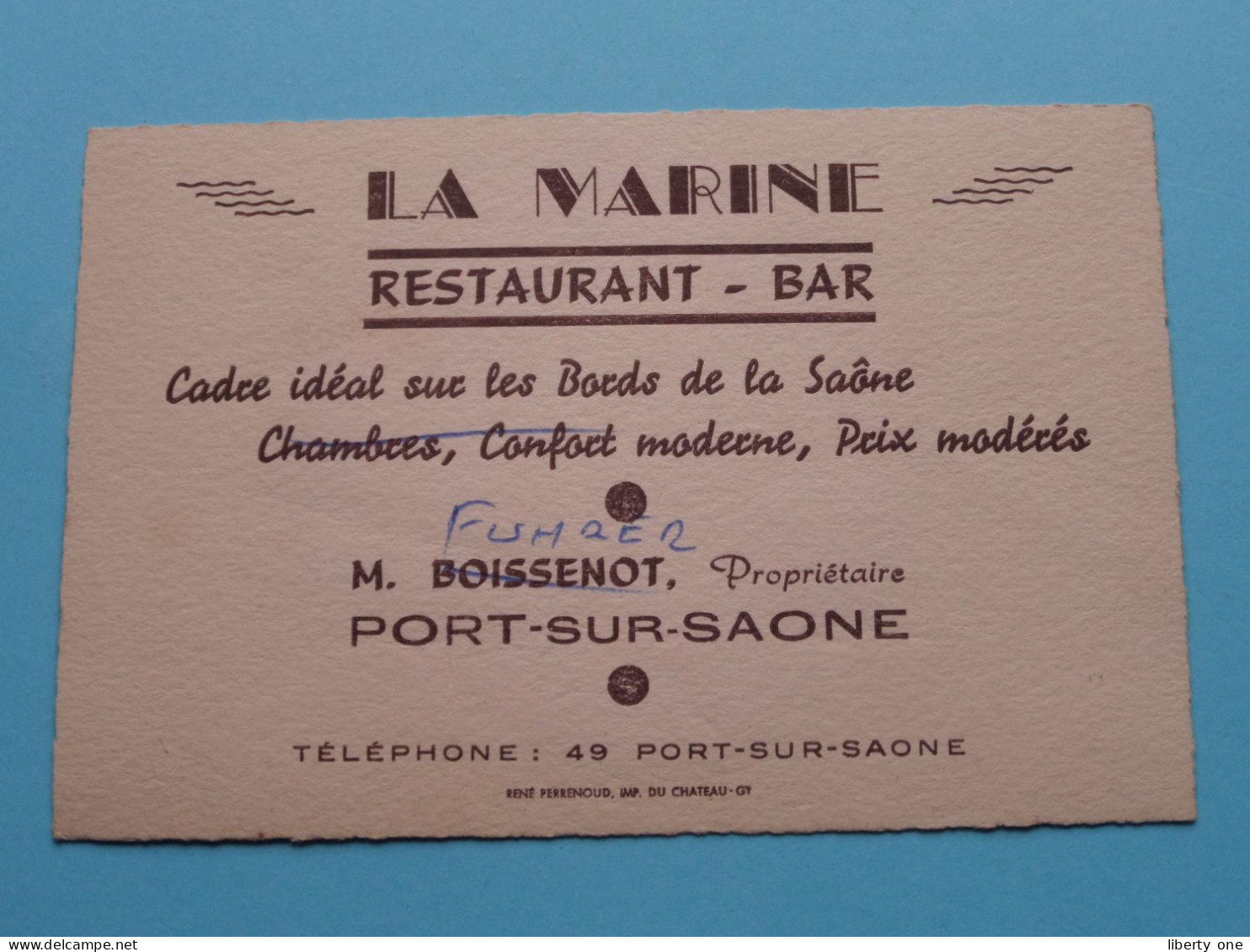 " LA MARINE " Restaurant-Bar à PORT-SUR-SAONE ( Prop Boissenot Ou F...... ( Zie / Voir SCAN ) La FRANCE ! - Visiting Cards