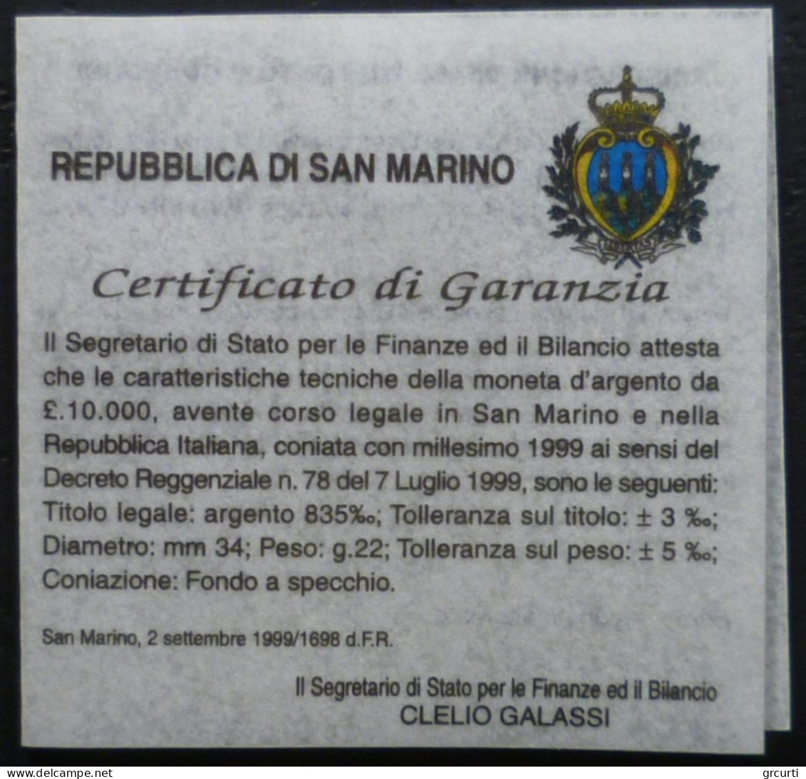 San Marino - 10.000 Lire 1999 - Terzo Millennio - Gig. 192 - KM# 397 - San Marino