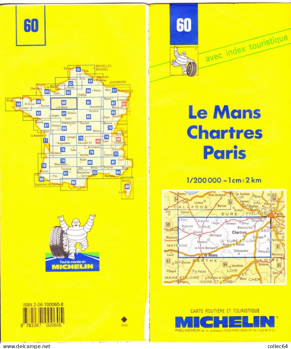 Carte Michelin N°60 - LE MANS - Chartres - PARIS (1993) - Cartes Routières