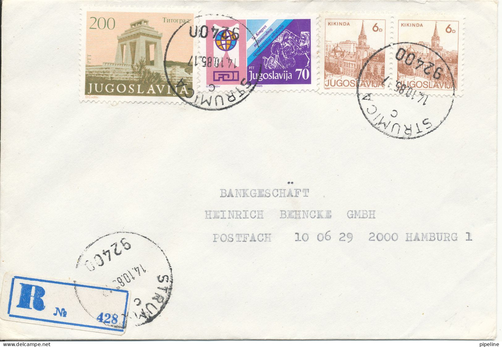 Yugoslavia Registered Cover Sent To Germany Strumica 14-10-1985 - Brieven En Documenten