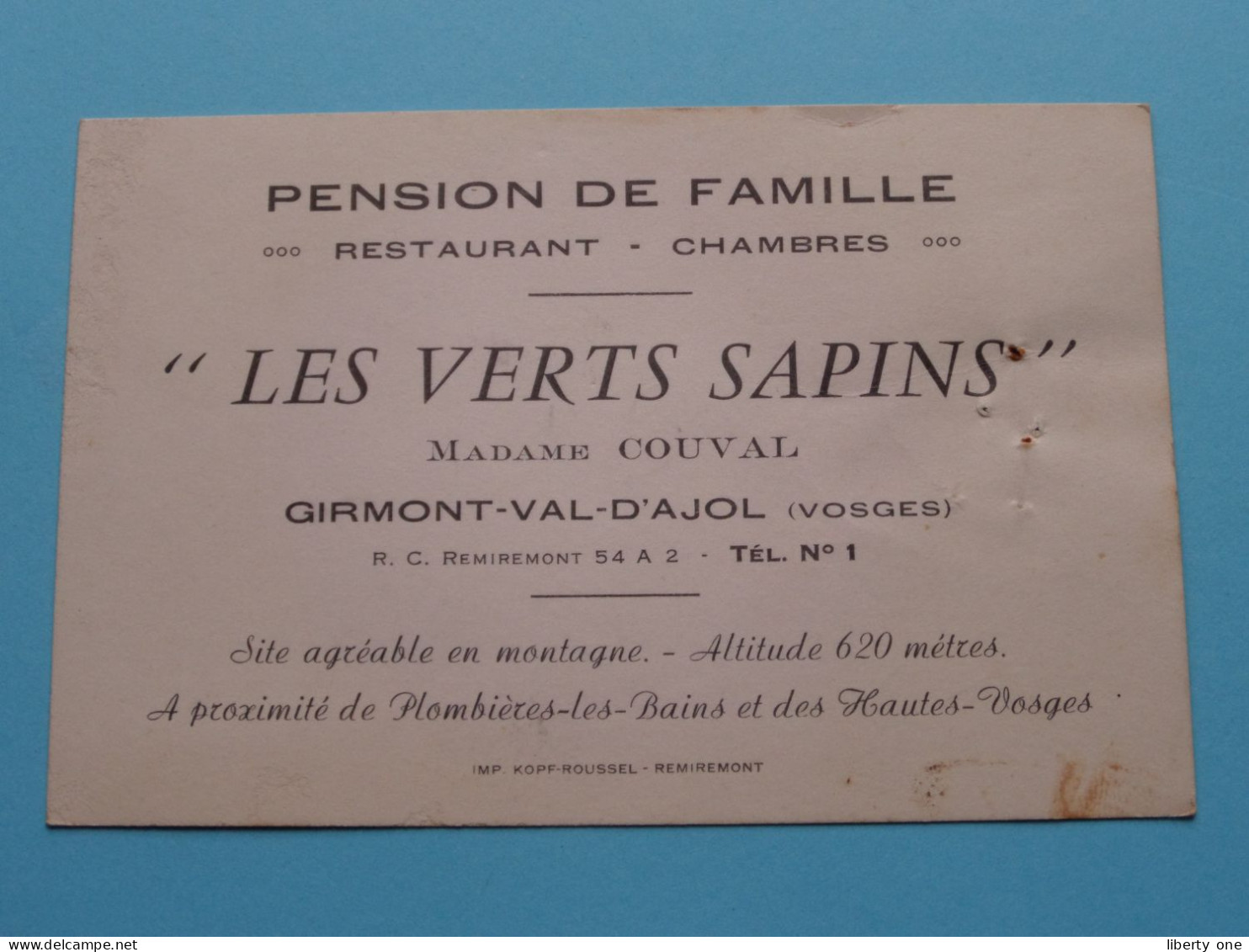 Pension De Famille " LES VERTS SAPINS " ( Mme COUVAL ) à GIRMONT-Val-D'AJOL (Vosges) > ( Zie / Voir SCAN ) La FRANCE ! - Visitenkarten