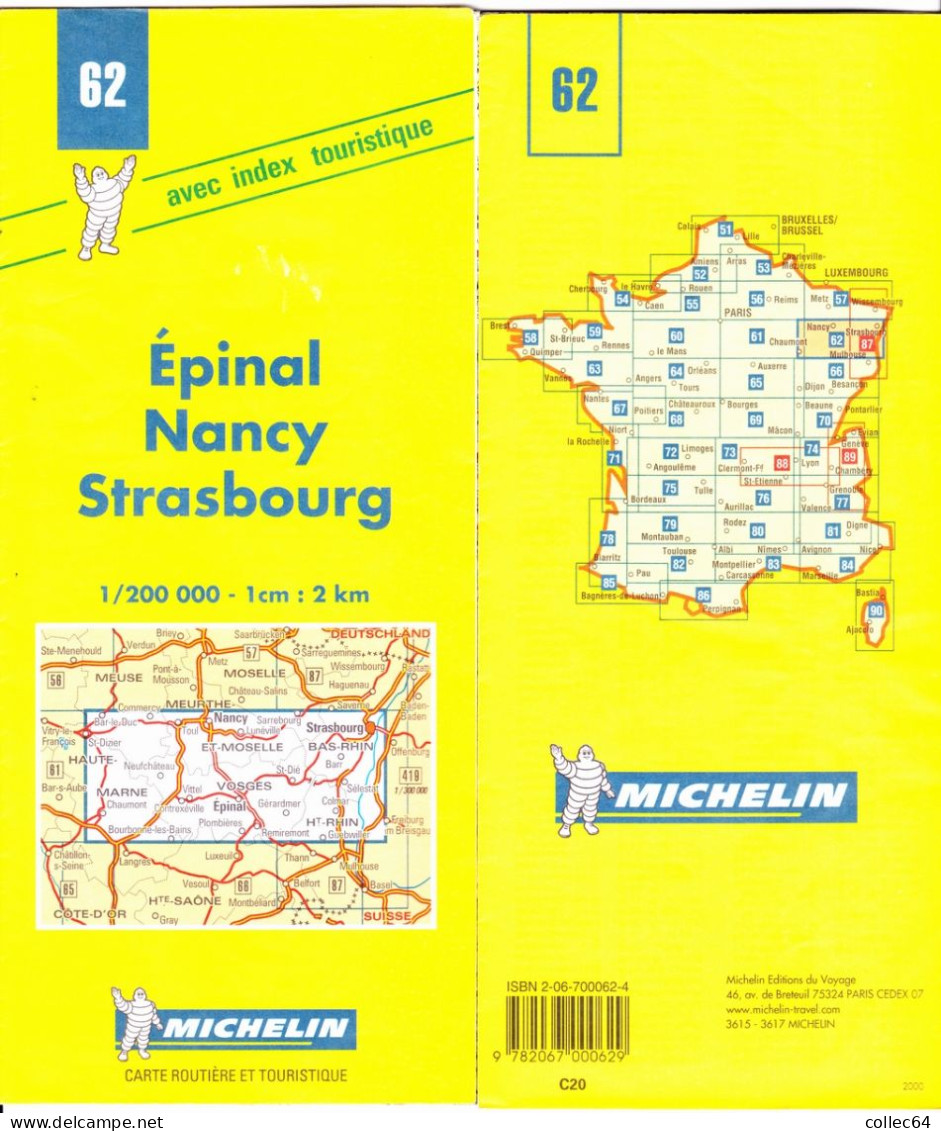 Carte Michelin N°62 - EPINAL - Nancy - STRASBOURG (2000) - Cartes Routières