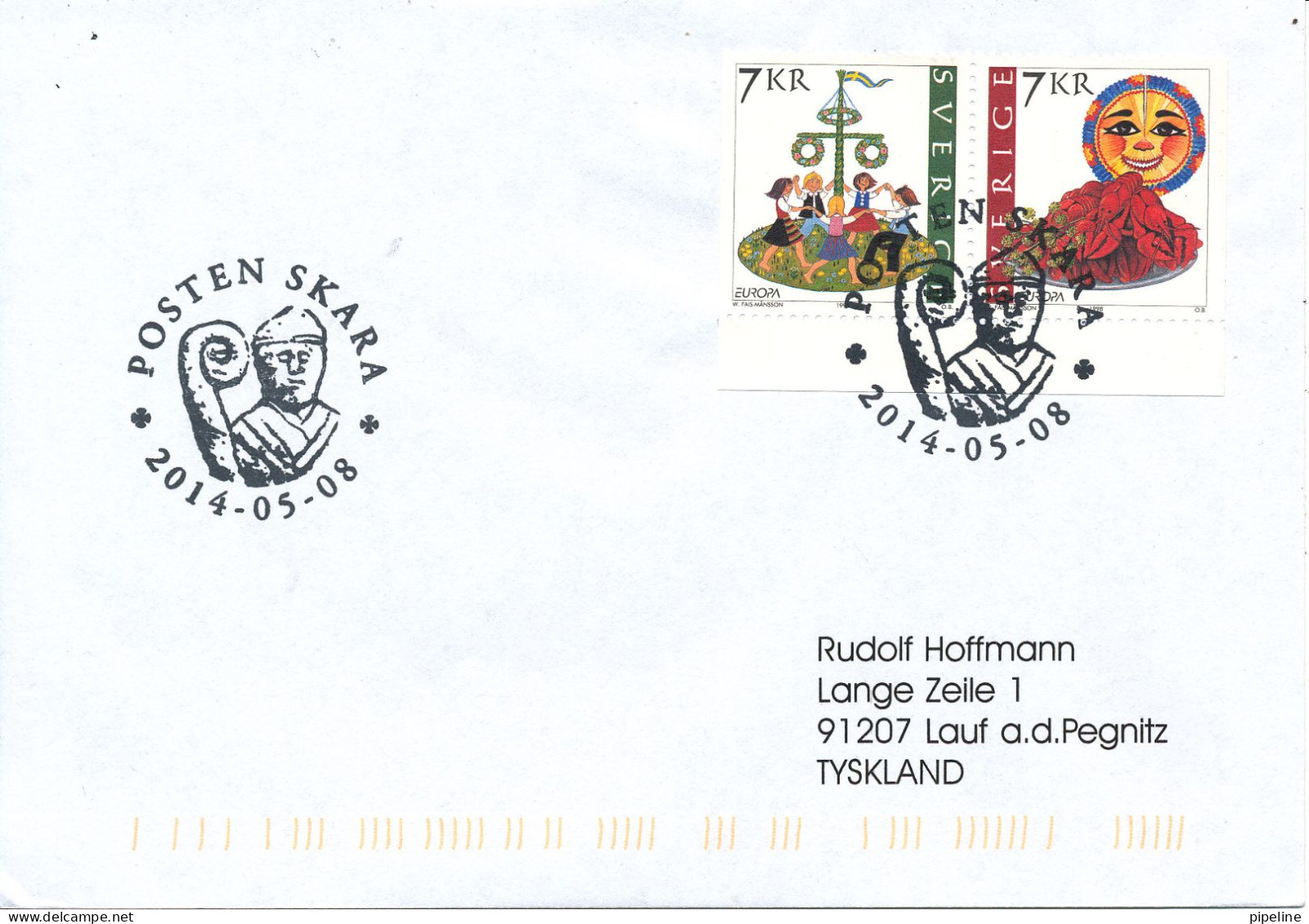 Sweden Cover With Special Postmark Skara 8-5-2014 Sent To Germany - Covers & Documents