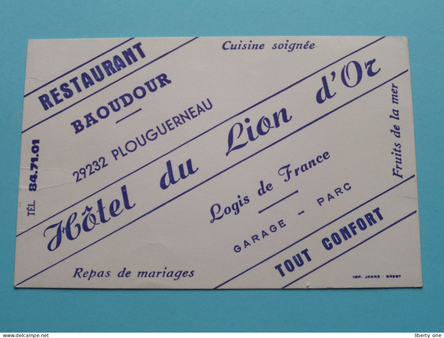 Restaurant BAOUDOUR à PLOUGUERNEAU - Hotel Du LION D'OR ( Zie / Voir SCAN ) La FRANCE ! - Visitenkarten