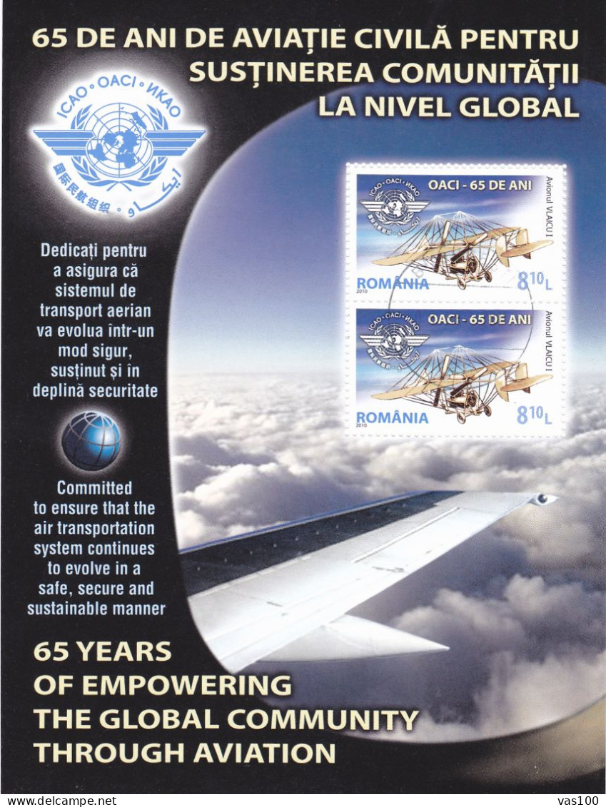 Romania 2010 65 Years ICAO S/s, Used, Transport - Aircraft & Aviation - Gebraucht