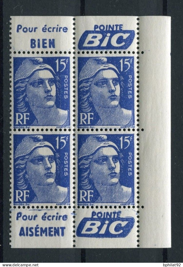 !!! MARIANNE DE GANDON, BLOC DE 4 AVEC PUBS BIC NEUF ** - Unused Stamps