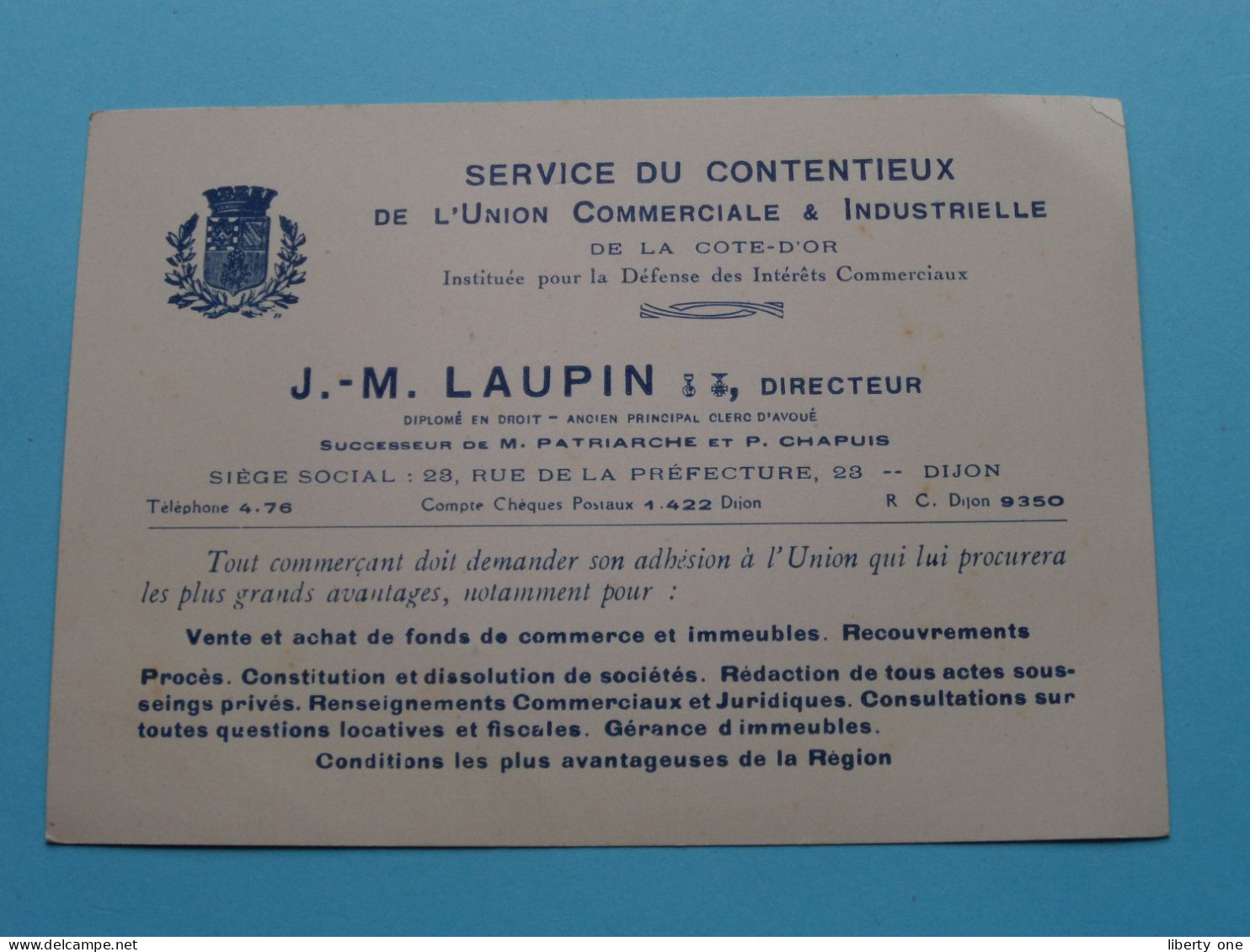 J. -M. LAUPIN Dir. ( Service Du CONTENTIEUX De L'Union Commerciale & Industrielle à DIJON ( Voir SCAN ) La FRANCE ! - Cartes De Visite