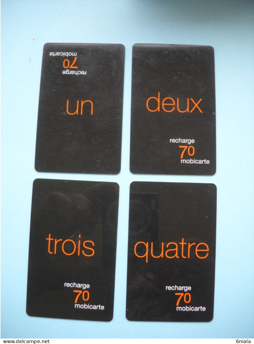 7675 Lot De 4 Télécartes  MOBICARTE RECHARGE 70 ORANGE  UN DEUX TROIS QUATRE  ( 2 Scans)  Carte Téléphonique - Cellphone Cards (refills)