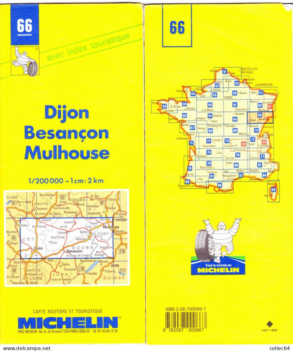 Carte Michelin N°66 -  DIJON - Besançon - MULHOUSE (1997-98) - Cartes Routières