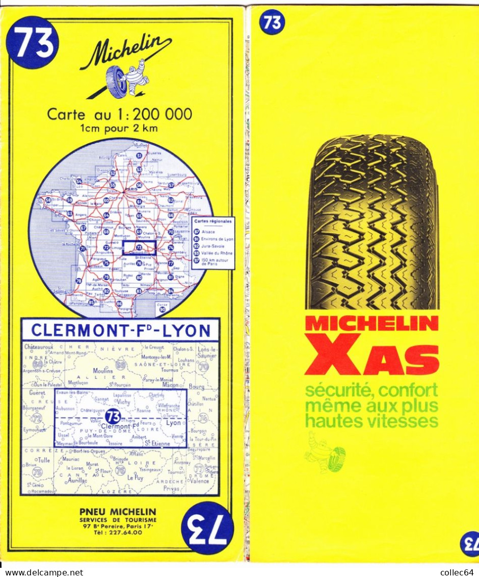 Carte Michelin N°73 -  CLERMONT-FERRAND - LYON (1969) - Cartes Routières