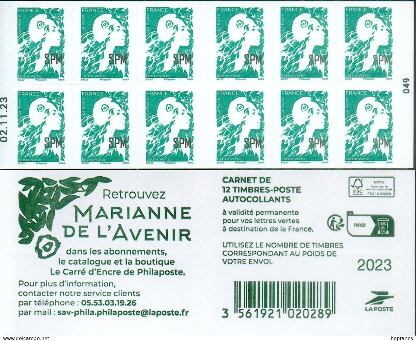 St Pierre Miquelon 2023 Carnet Lettre Verte Marianne Avenir Surchargé SPM Daté - Unused Stamps