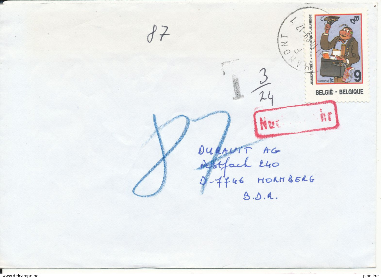 Belgium Underpaid Cover With Postal Due T And Nachgebühr Sent To Germany 31-10-1989 - Briefe U. Dokumente