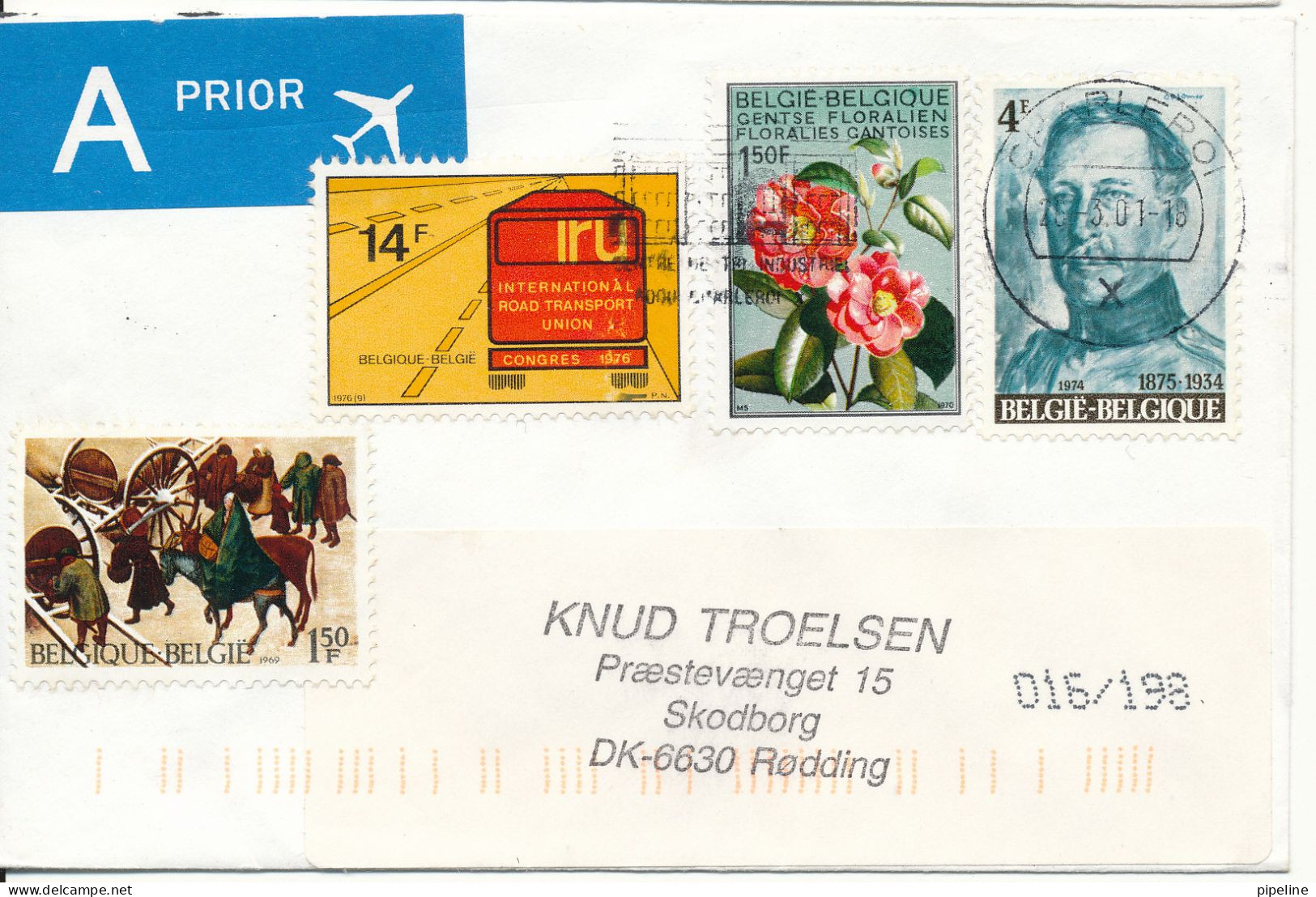 Belgium Cover Sent To Denmark Charleroi 26-3-2001 With More Topic Stamps - Briefe U. Dokumente