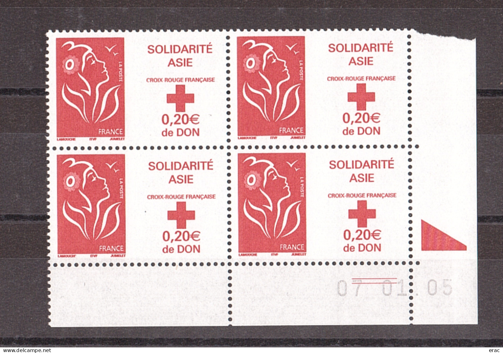 France - 2005 - Coin Daté 07.01.05 Du N° 3745 - Neuf ** - Marianne De Lamouche - Solidarité Asie - Croix-Rouge - 2000-2009