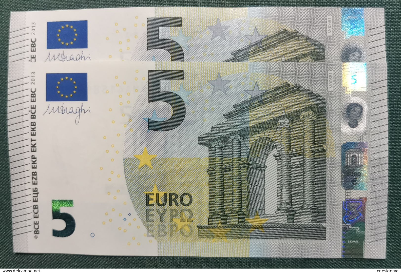 5 EURO PORTUGAL 2013 DRAGHI M006B1 MA CORRELATIVE COUPLE UNEVEN NICE NUMBER FOUR CONSECUTIVE NINES SC FDS UNC. PERFECT - 5 Euro