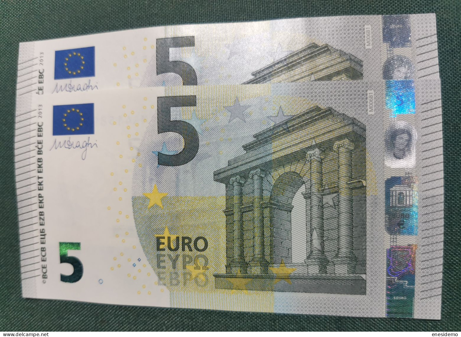 5 EURO PORTUGAL 2013 DRAGHI M006B1 MA CORRELATIVE COUPLE UNEVEN NICE NUMBER FOUR CONSECUTIVE NINES SC FDS UNC. PERFECT - 5 Euro