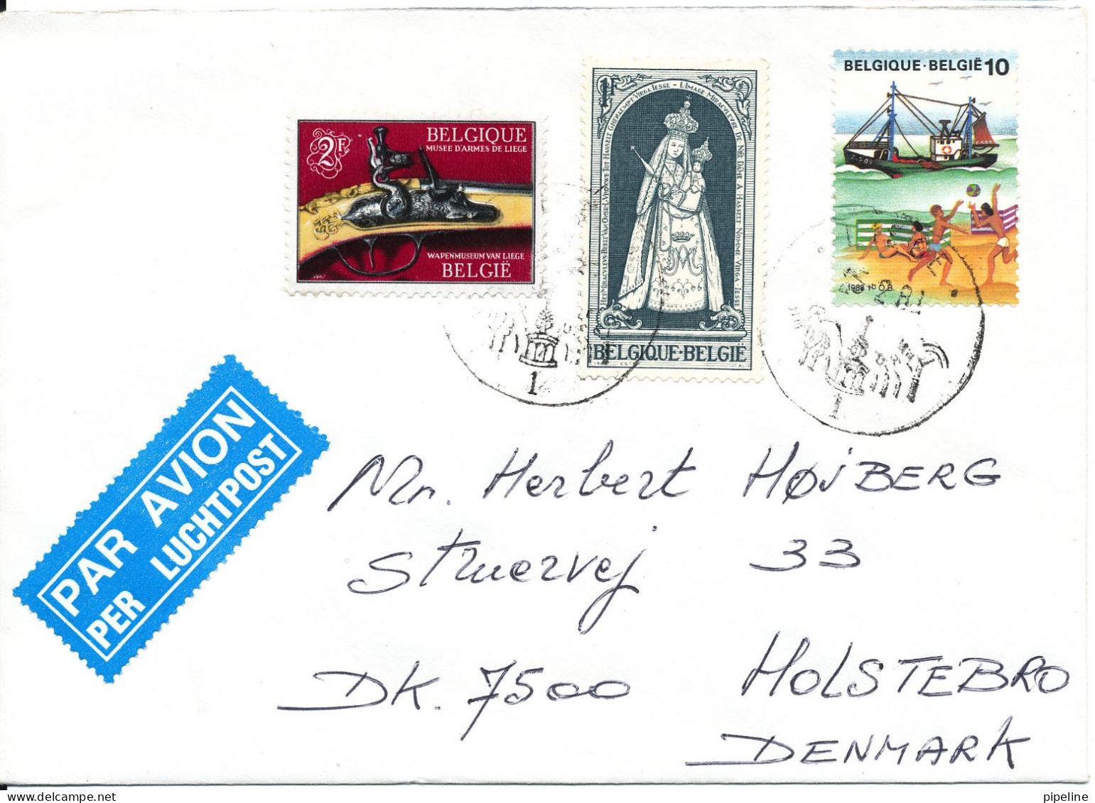 Belgium Cover Sent To Denmark 25-2-1988 - 1951-1975 Heraldischer Löwe (Lion Héraldique)