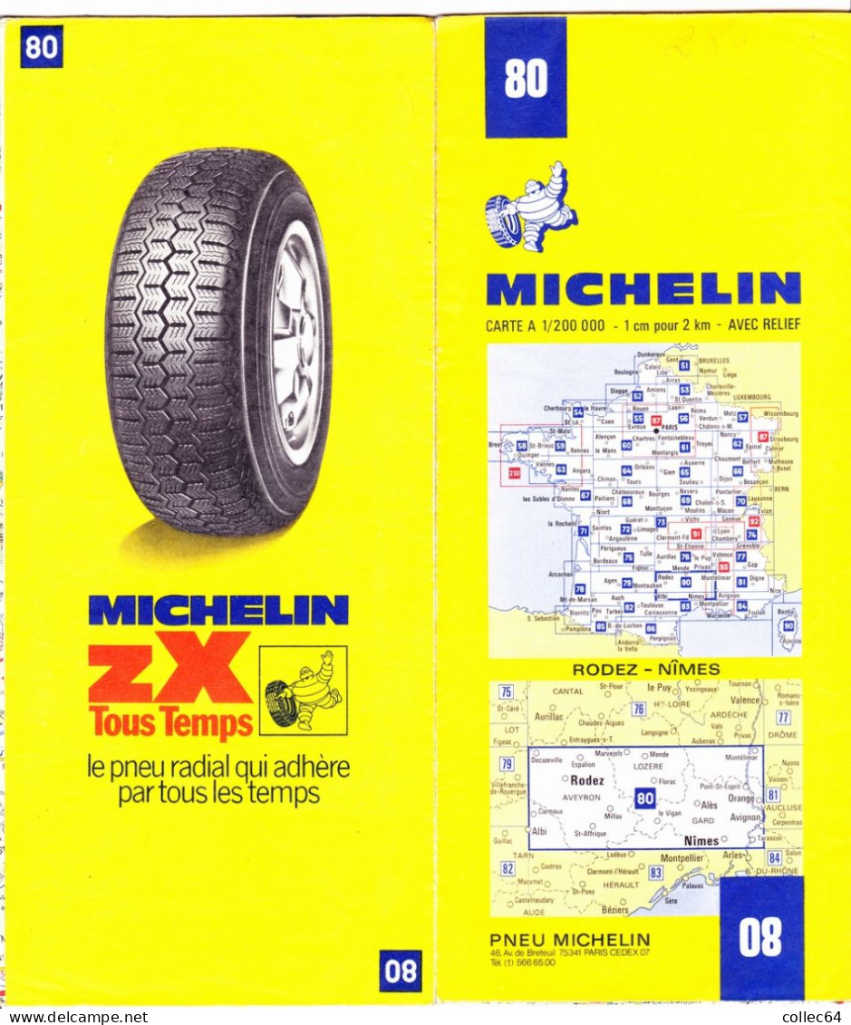 Carte Michelin N°80 -  RODEZ - NIMES  (1974?) - Cartes Routières