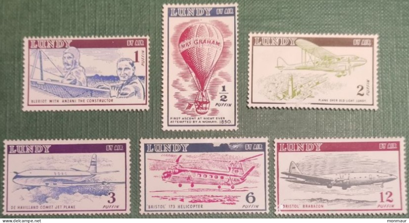 GRAN BRETAGNA LUNDY ISLAND 1954 AIRPLANES-BALLON - Unused Stamps
