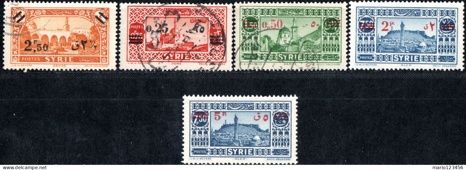 SIRIA, SYRIA, MONUMENTI, 1937-1938, FRANCOBOLLI USATI Scott:SY 262,264-267 - Oblitérés